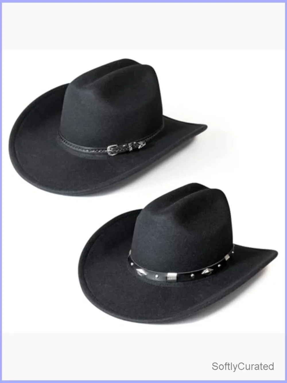 Wide Brim Cowboy Hat with 2 Detachable Bands, Felt, Adjustable